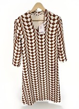 Soirra Brown Cream Geometric Shift Dress M NWT Retro 3/4 Sleeve