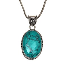 Silber Tibetischer Türkis Edelstein Schmuck 1,75 Zoll Anhänger Handarbeit...