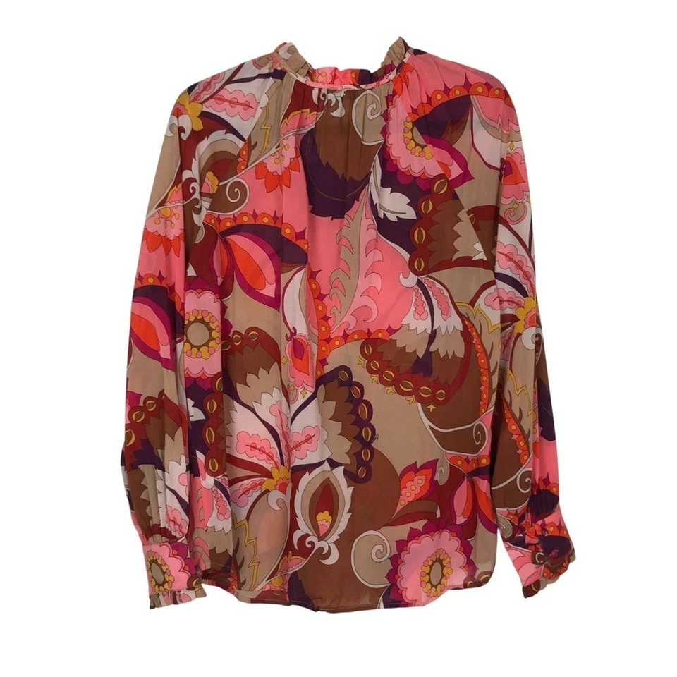 Trina Turk женщин оборки декольте цветочный пейсли на пуговицах L Artsy роскошь работы - Изображение 2 из 4