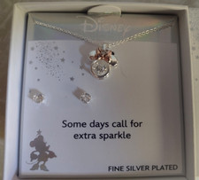 NEW,  50. MSRP, Disney Fine Silver Plated Minnie Mouse Necklace  Earring Set