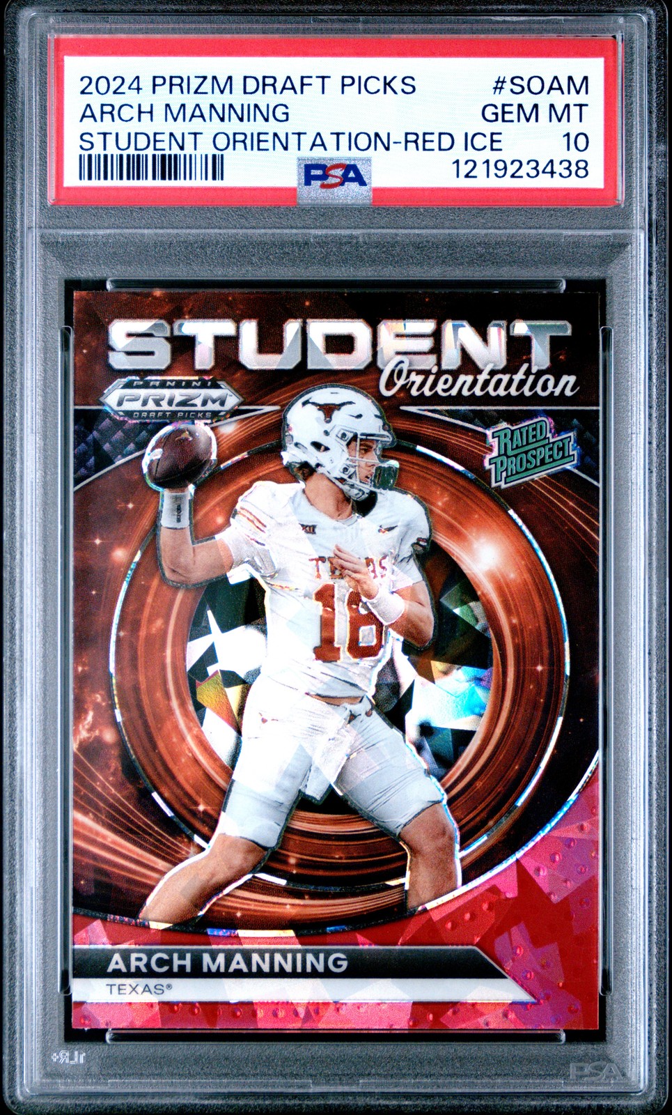 2024 Panini Prizm Draft Picks Student Orientation Arch Manning Red Ice PSA 10