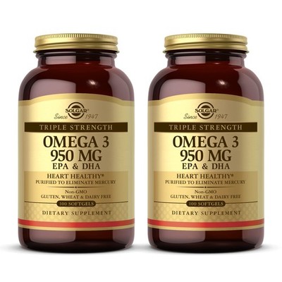 Solgar Triple Strength Omega 3 950 mg - 100 Softgels, 100 Count (Pack of 2) 