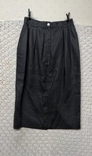 Vtg Talbots 100 Linen Lined Skirt Womens Sz 10 Black Pleated Midi Straight