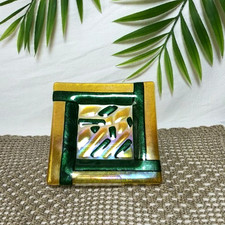 Dichroic Fused Glass Iridescent Trinket Dish Plate 6" Square Green Yellow