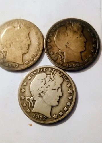 1906-O & 1902-S & 1908-S Barber Silver Half Dollars Lot of 3