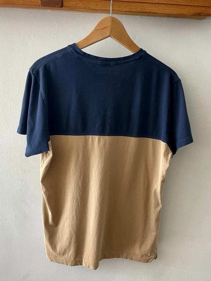 Camiseta de hombre Massimo Dutti Designer Streetwear talla L bloque de color azul y tostado Foto 2 de 4