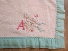 Vintage Baby Blanket Abc Bear Balloons Mint Green Trim 100% Acrylic Made In Usa Vintage Baby Blanket Abc Bear Balloons Mint Green Trim 100% Acrylic Made In Usa