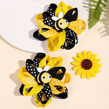 NEW Hair Clips Bows Girls Yellow Black Bumble Bee Stacked Grosgrain Ribbon