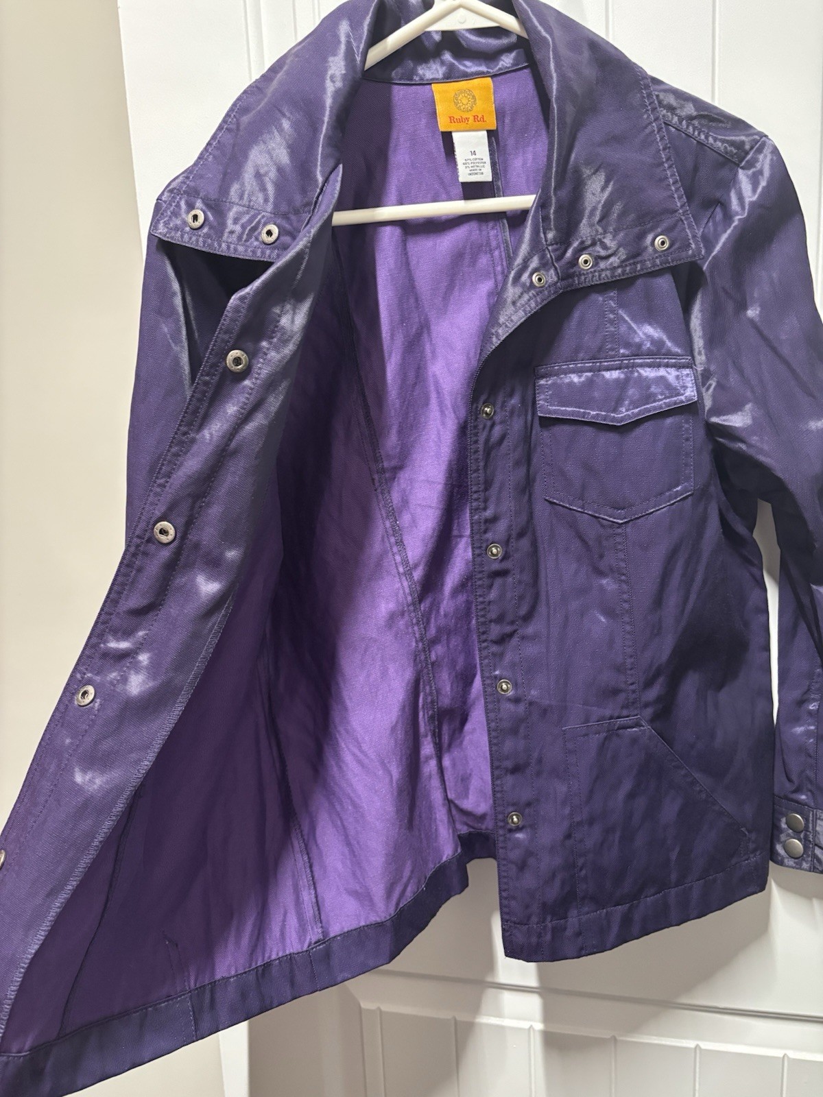 Ruby Rd. Purple Metallic Snap Button Jacket with … - image 3