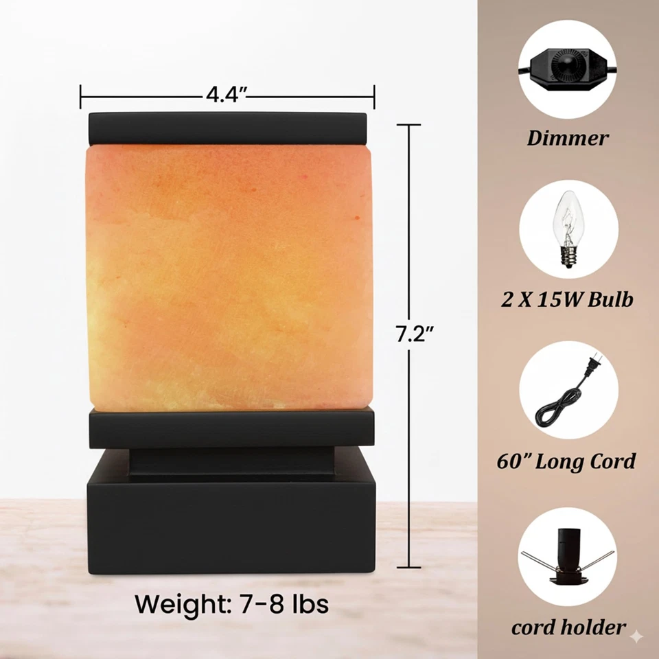 100% Authentic Himalayan Pink Salt Cube Lamp with Black Wooden Base, Dimmer S... - Image 2 of 4