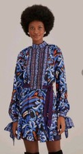 Farm Rio Black Toucans Scarf Long Sleeve Mini Dress Size Small