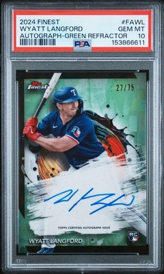 2024 Topps Finest Wyatt Langford Auto /75 Green RC #FAWL PSA 1
