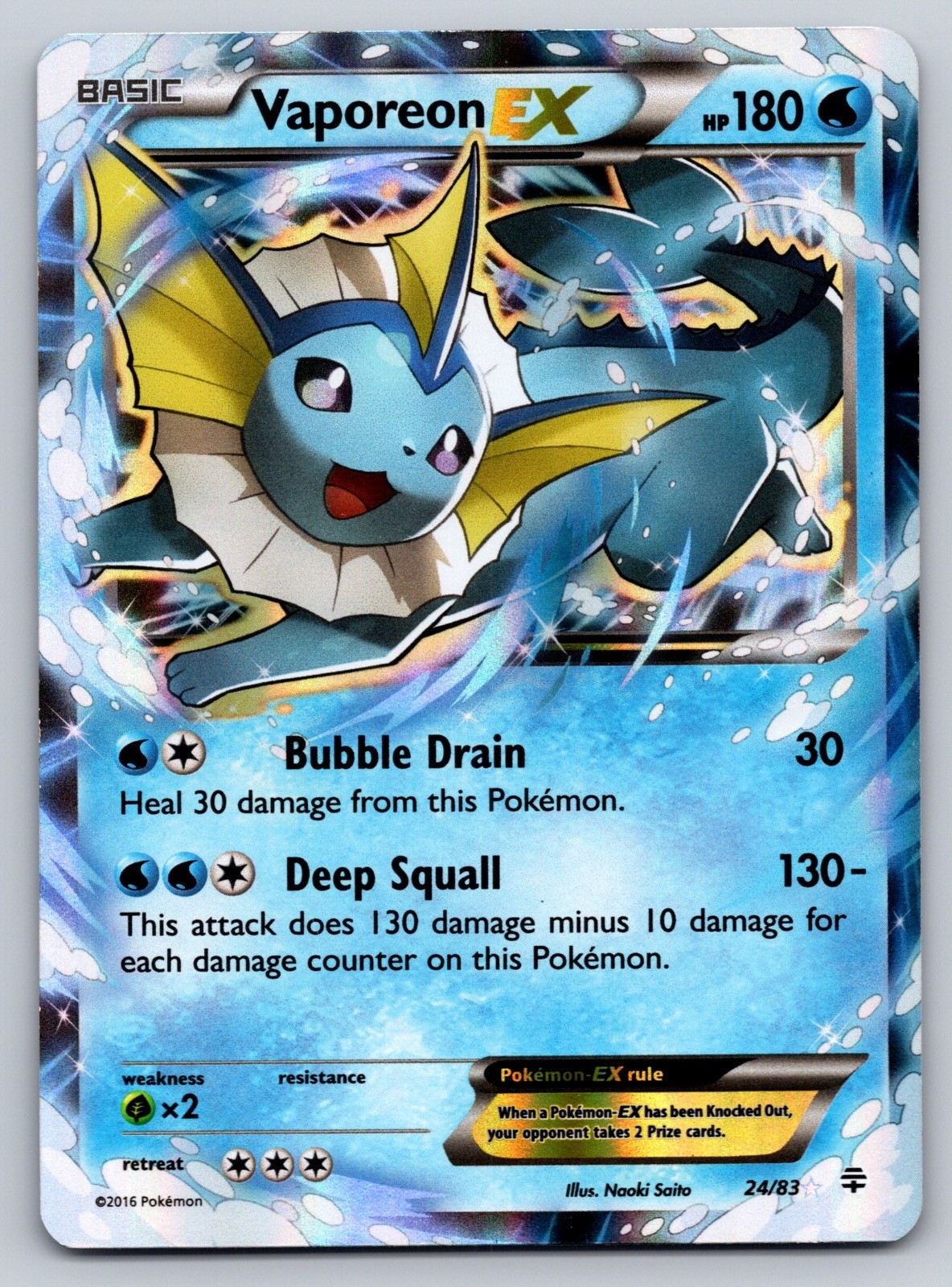 Vaporeon EX 24/83 Holo EX Rare Generations Pokemon Holo LP