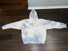 Carmar Sky Blue  White STARS MEDIUM Tie Dye 50/50 Hoodie Fleece INSIDE GooD 