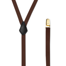 Men's Goldtone Metal Suspenders with Clip On, Y Style Leather Patch, USA Made