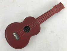 Vintage Toy Ukulele - Red Tin Body - It's Cute as a Button - Wall Hanger