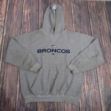 Denver Broncos Hoodie Mens XL Gray NFL Football Pullover Sweatshirt Embroidered