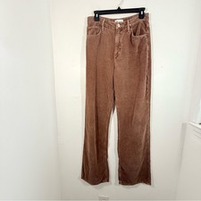 Zara Brown Corduroy Mid Rise Baggy Straight Leg Pants Women Size 8