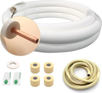 50FT Copper Tubing Mini Split Line Set 3/4'' OD Insulated HVAC AC Pipe w/Nuts