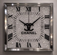 30x30 Luxury Crystal Mirrored Wall Clock – Glam Silver Roman Numeral Design