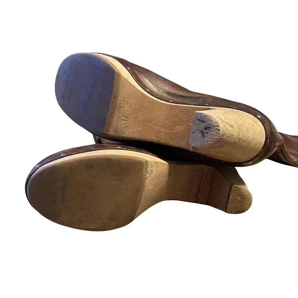 Botas zuecos de cuero marrón para mujer Marni apiladas tacón de madera hechas en Italia 37 Foto 4 de 4