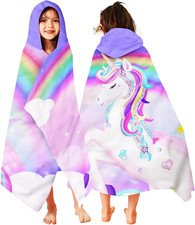 Unicorn Hooded Towel, Unicorn Beach Towel for Girls 30" X 50", Pink Rainbow Micr