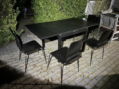 IKEA Bjursta Dual Extendable Dining Table, 4 Black Gilbert Dining