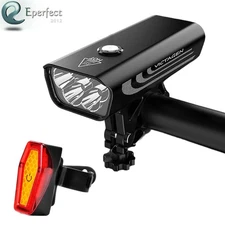 USB Rechargeable Bright LED Bicycle Bike Front Headlight and Rear Tail Light Set