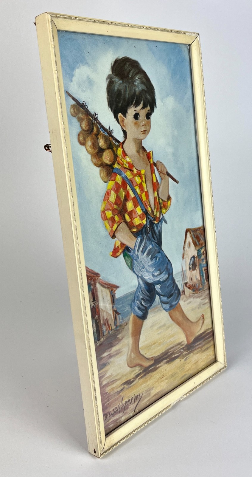 Vintage Dallas Simpson Big Eyed Boy Prints Pair Mid Century Framed Wall Art image 9