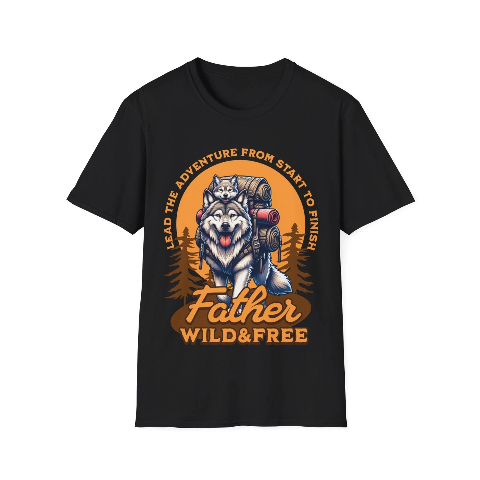 Trail-Ready Wolf Dad T-Shirt | Father Wild & Free Camping Design