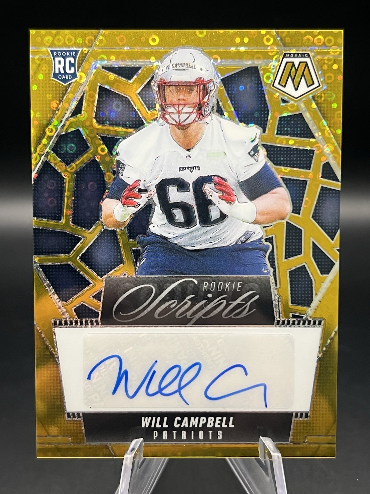 Will Campbell 2025 MOSAIC ROOKIE SCRIPTS GOLD NO HUDDLE PRIZM AUTO /10 CASE HIT