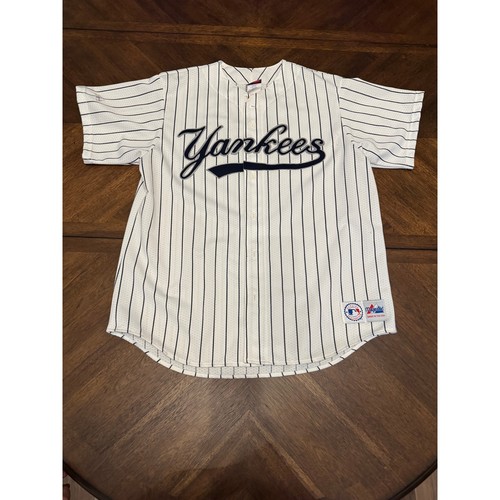 Vintage Majestic New York Yankees Pinstripe Baseball Jersey Mens Large Made USA
