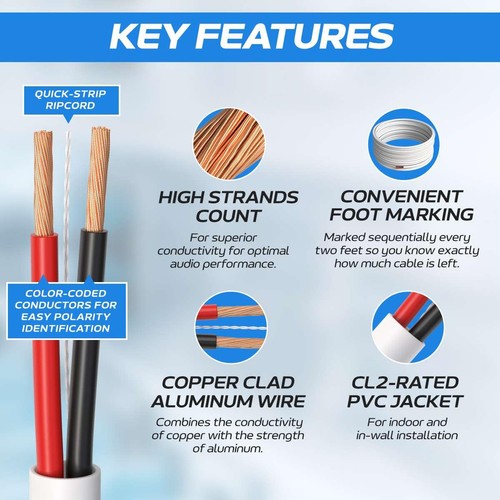 250 feet Speaker Wire 16 Gauge CL2 Rated Indoor Low Voltage Copper Clad Alumi... - Picture 3 of 7