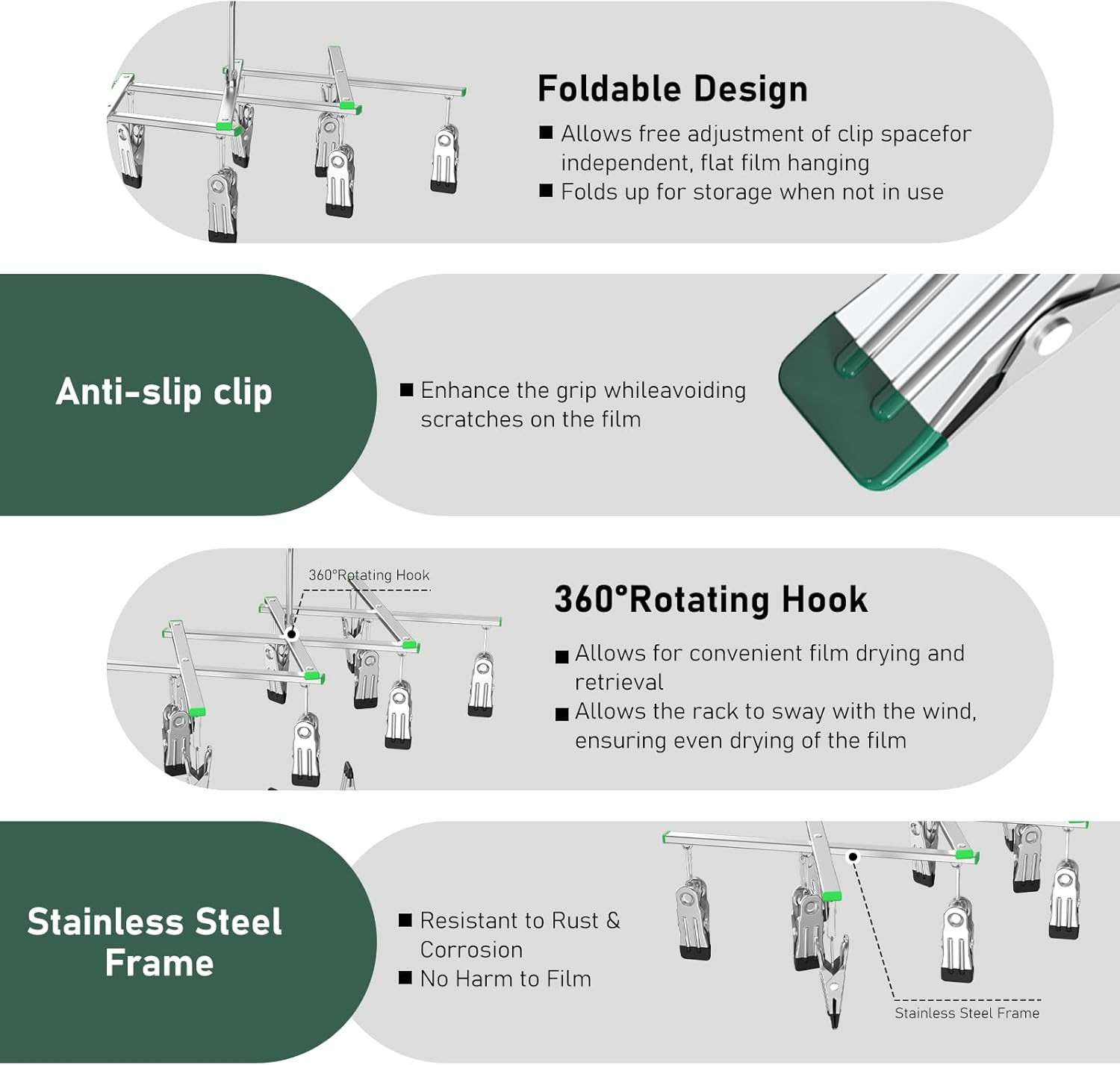 Darkroom Film Negative Drying Hanging Rack Frame Foldable Hanger Windproof 10...