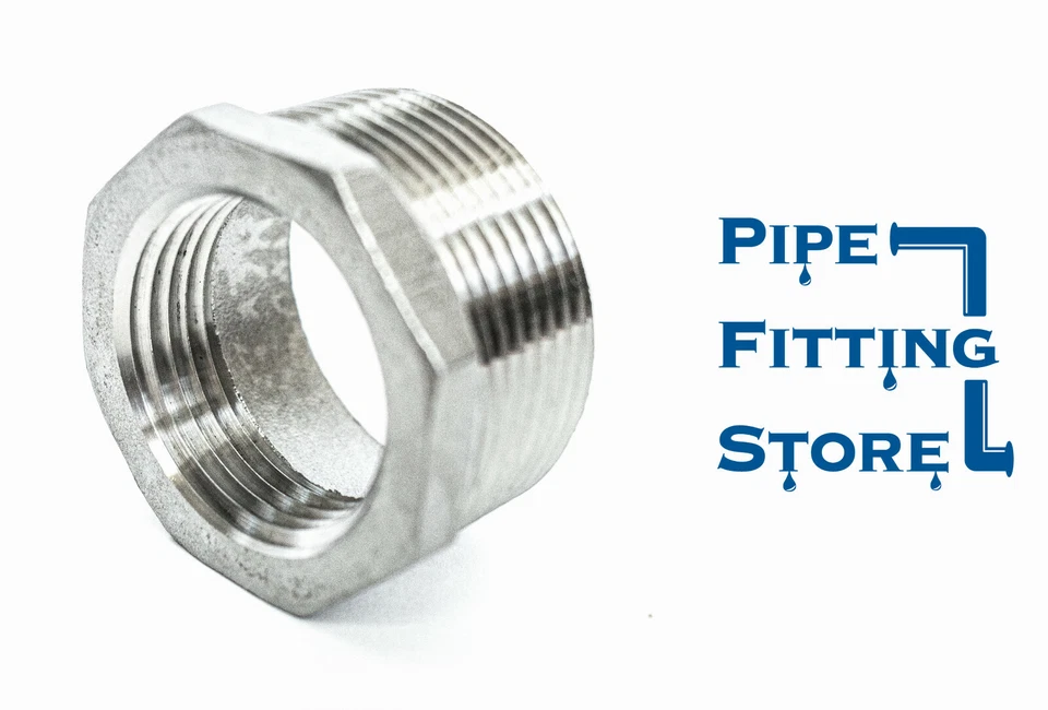 1 1/2" x 1 1/4" Stainless Steel Hex Reducer Bushing - NPT Pipe Reducer 1.5x1.25 - Image 3 of 4