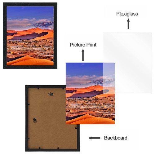 13x17 Schwarz Bilderrahmen Verbund Holzrahmen mit Plexiglas Horizontal und V - Bild 7 von 8