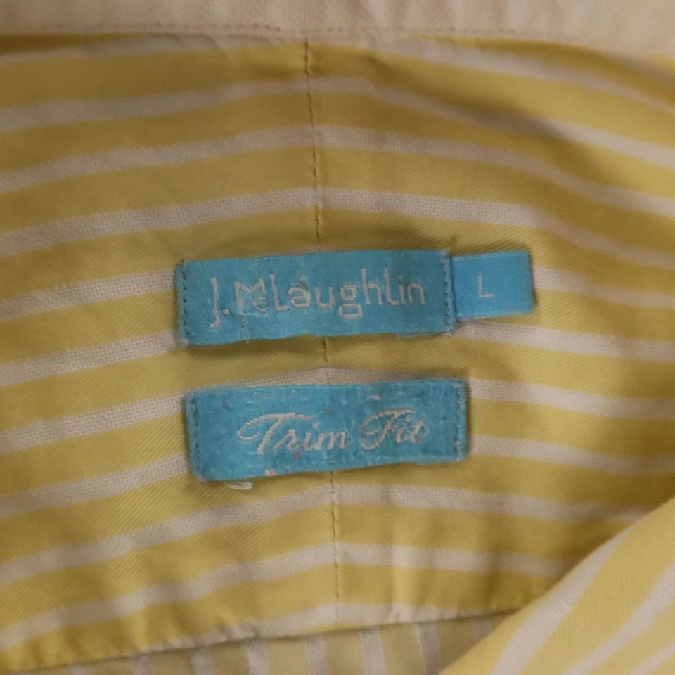 J McLaughlin Shirt Mens L Yellow White Striped Cotton Button Up Twill Oxford - Image 4 of 4