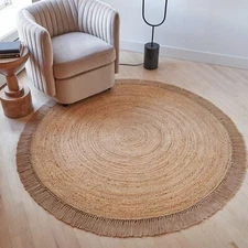 KIBAGA Beautiful Round Jute Area Rug for Your Home - This Natural 5x5 ft Hand...