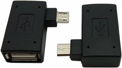 OTG Adapter, 90 Right + Left Angle USB Port Adapter, Micro OTG, 2 Pack