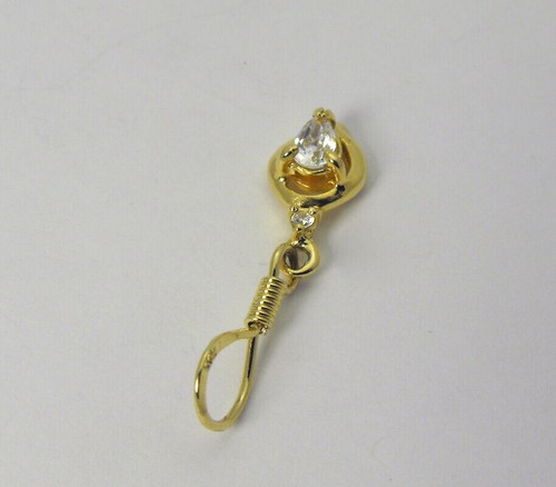 STERLING SILVER 925 Gold Tone Pear & Round CZ Stones Dangle Style Unique Pendant - Picture 4 of 5
