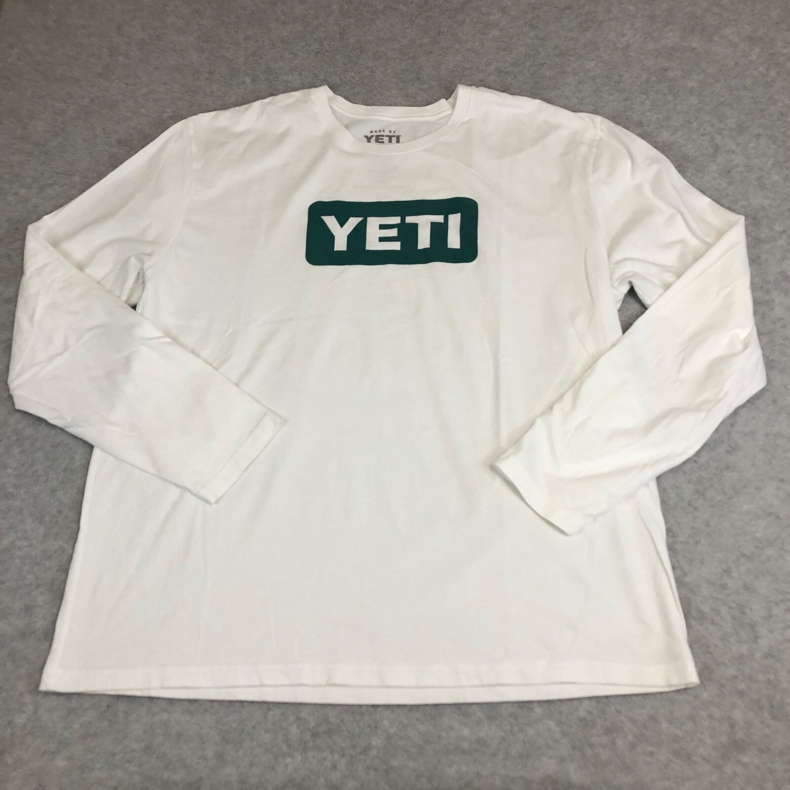 YETI Shirt Mens XXL Long Sleeve TShirt Logo Badge White Green River