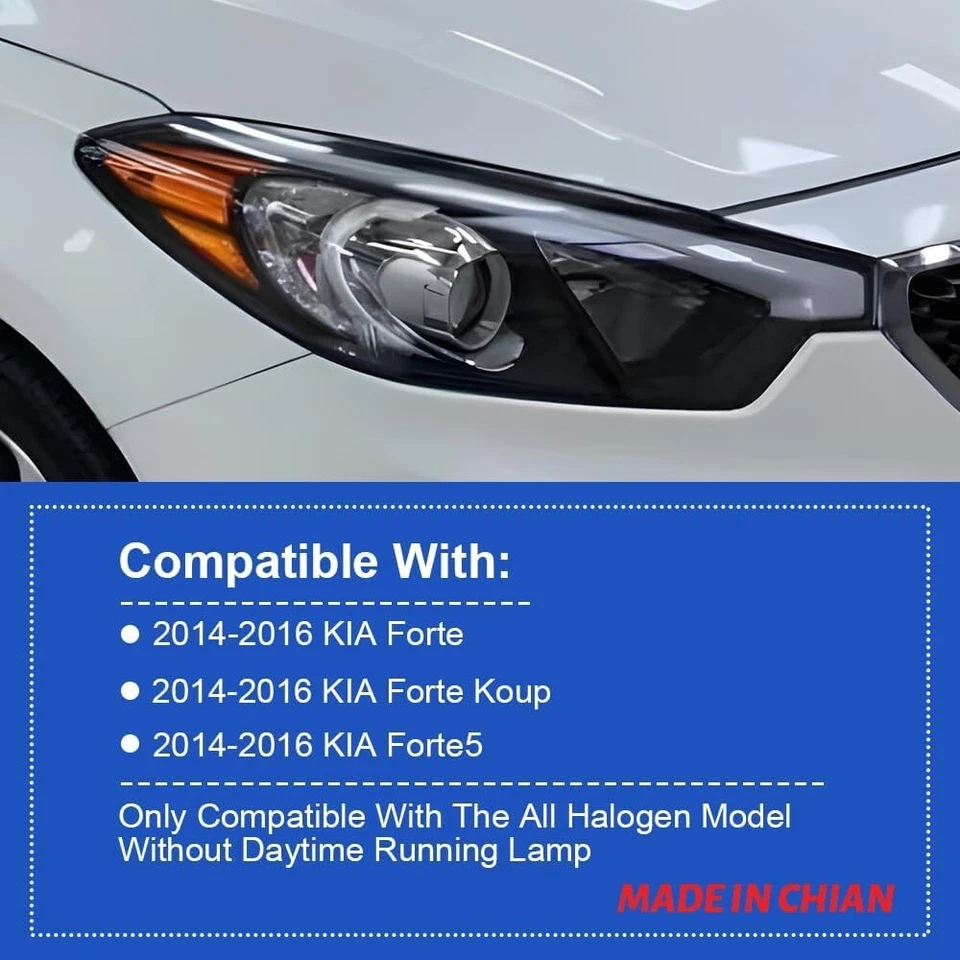Par de montaje de faros halógenos sin LED L+R para Kia Forte Koupe LX EX 2014-2016 Foto 4 de 4