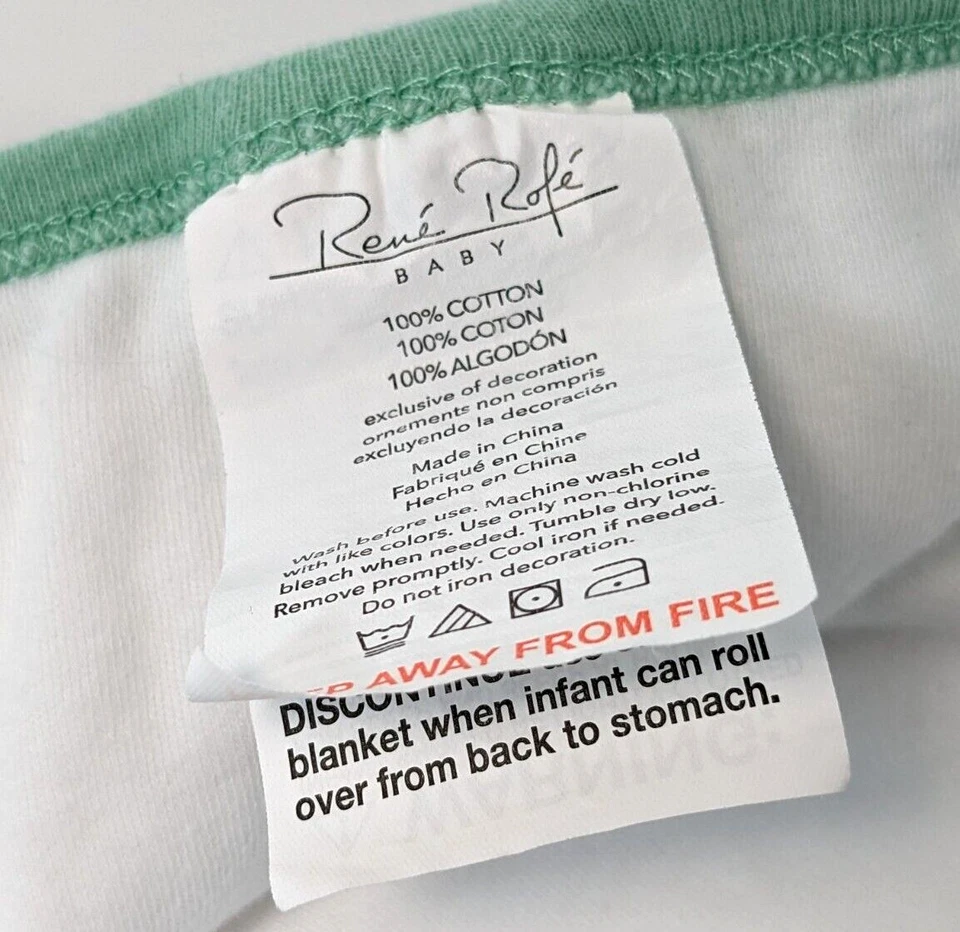 Manta Bebé Rene Rofe Elefante Blanco Verde Algodón Envoltura Bordada 25 x 30 Foto 4 de 4