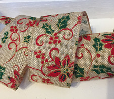 Natural Hessian Poinsettia Christmas Ribbon 1 MTR 6 cm