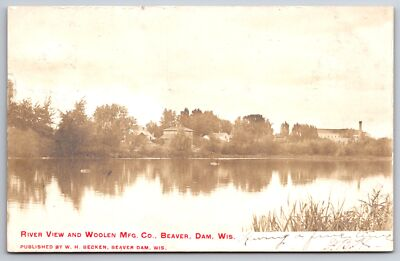 #ad Beaver Dam Wisconsin Woolen Mfg Co Factory Across River WH Becken 1906 RPPC $18.00