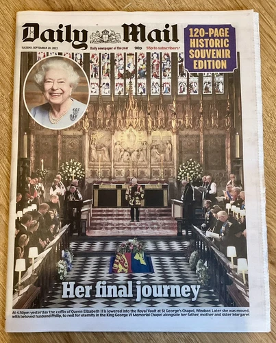 THE DAILY MAIL NEWSPAPER SEPTEMBER 20TH 2022 DEATH OF QUEEN ELIZABETH II FUNERAL