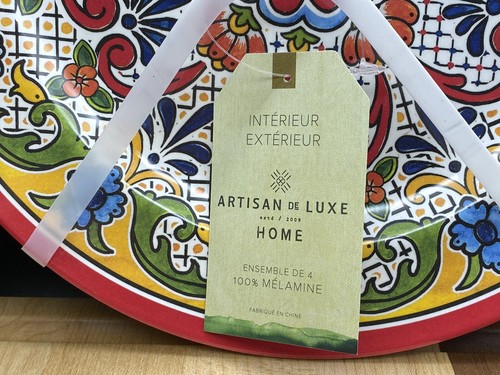 ARTISAN De LUXE MELAMINE Vibrant Spanish Tile 9" Salad Plate (Set of 4) NEW - Picture 2 of 6