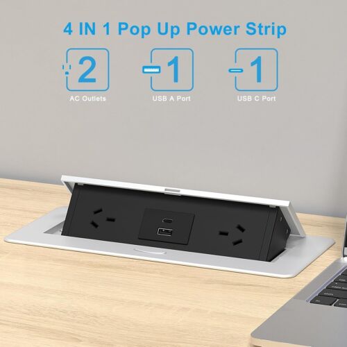 Haylink Desk Power Board USB C 20W Pop-up Strip 2 Outlets 2 USB Ports 2M Cord - Picture 2 of 7
