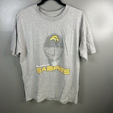 Vintage Y2K NHL Buffalo Sabres Slug Logo Goalie Shirt Grey Size XL