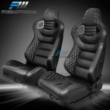 Adjustable Universal Racing Seat Gray Stitch PU& Carbon Leather x2& Dual Sliders